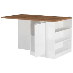 Isola cucina moderna per open space 160x90x90h cm bianca lucida e rovere - Abern