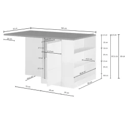 Isola cucina moderna per open space 160x90x90h cm bianca lucida e rovere - Abern