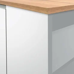 Isola cucina moderna per open space 160x90x90h cm bianca lucida e rovere - Abern