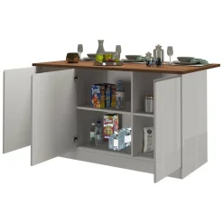 Isola cucina salvaspazio con ripiani 155x90x90h cm bianca lucida e rovere - Tartaro