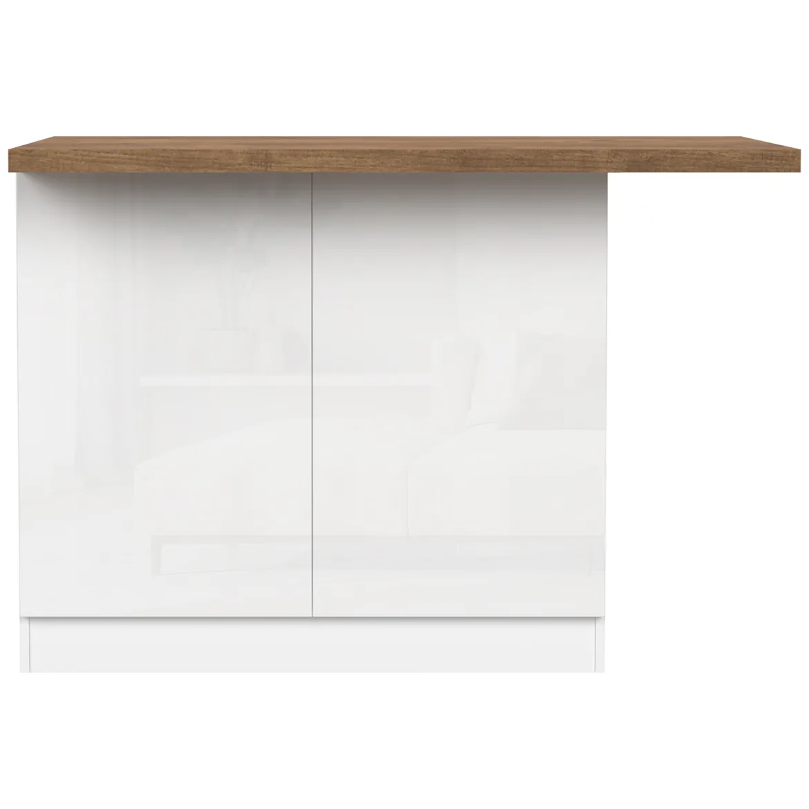 Isola da Cucina Bianco Lucido Marrone Noce 2 Ripiani 4 Vani 130x80x90h cm, 2 Ante Made in Italy - Miha