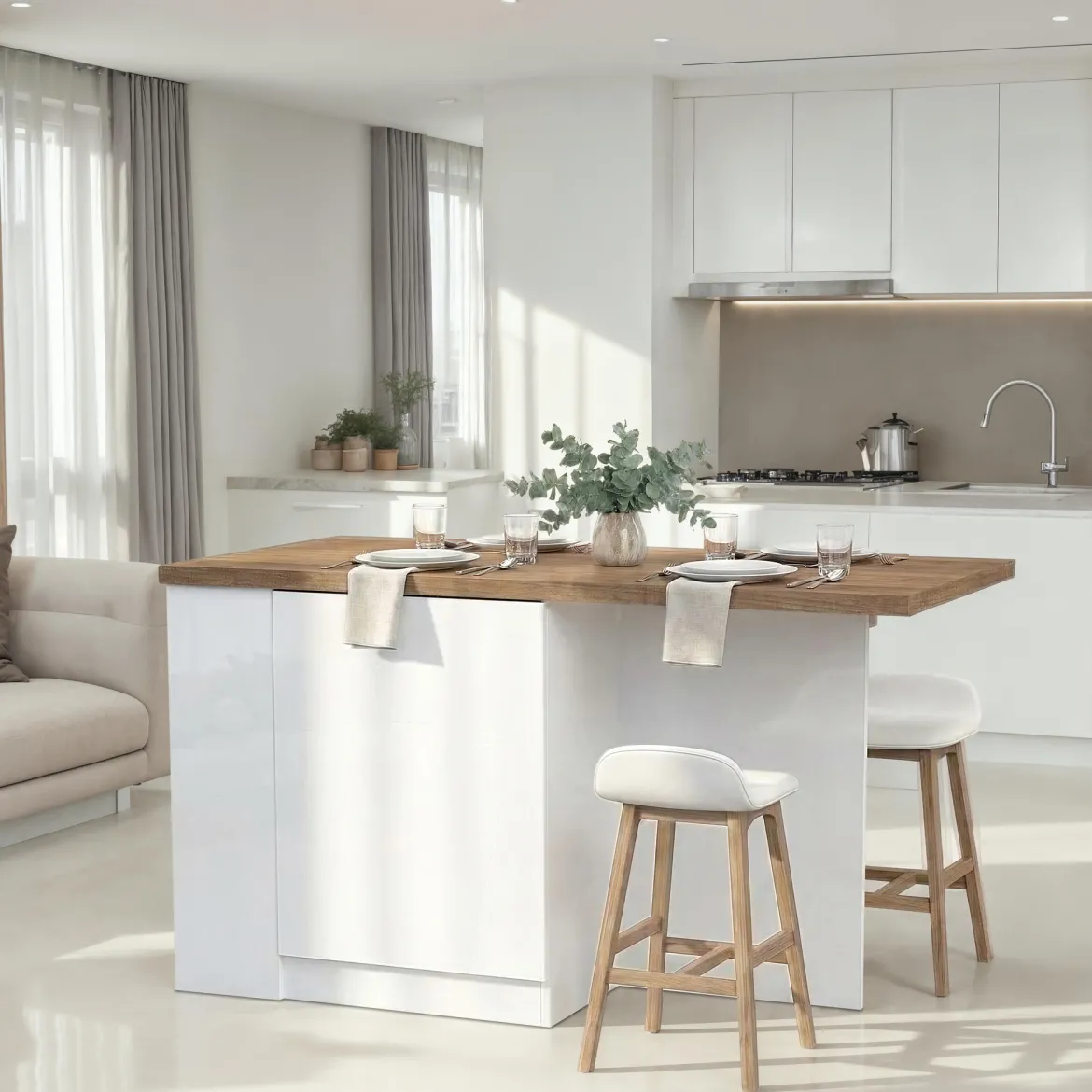 Isola da Cucina Bianco Lucido Marrone Noce un Ripiano 2 Vani 160x80x90h cm, Un'anta Made in Italy - Migabato