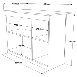 Isola da Cucina Bianco 2 Ripiani 2 Ante 120x60x88h cm, 4 Vani - Corsico