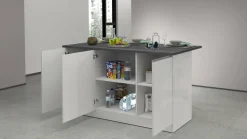 Isola per cucina moderna 155x90x90h cm bianca lucida e ardesia - Tartaro