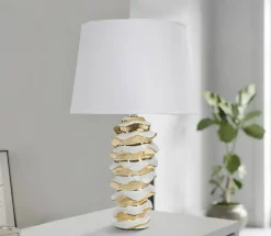 Lampada da tavolo Ashcan, 33x33 h53 cm, Bianco e Oro
