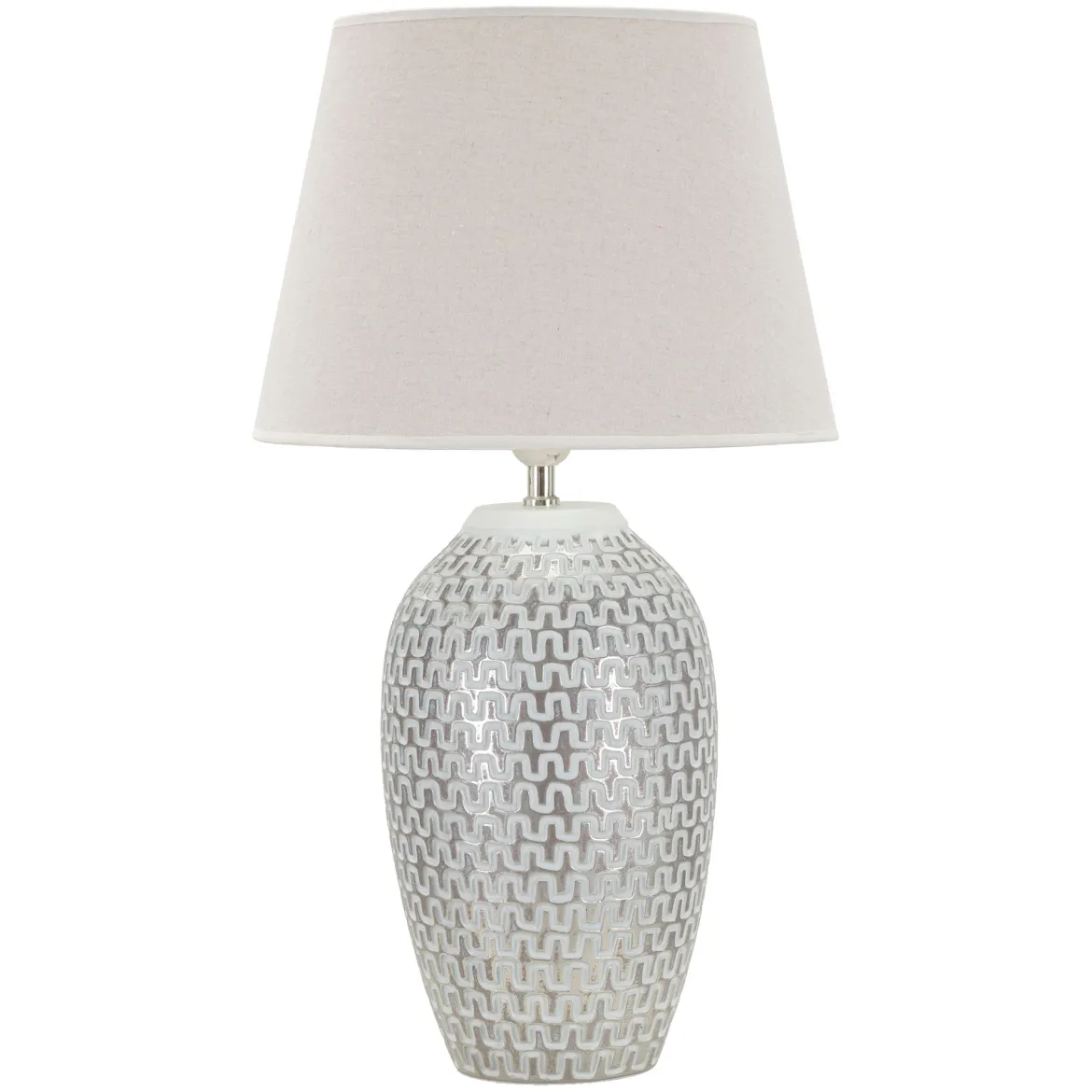 Lampada da Tavolo Bianco Argento Necessaria 1 Lampadina Attacco e27, Paralume - Balosemo