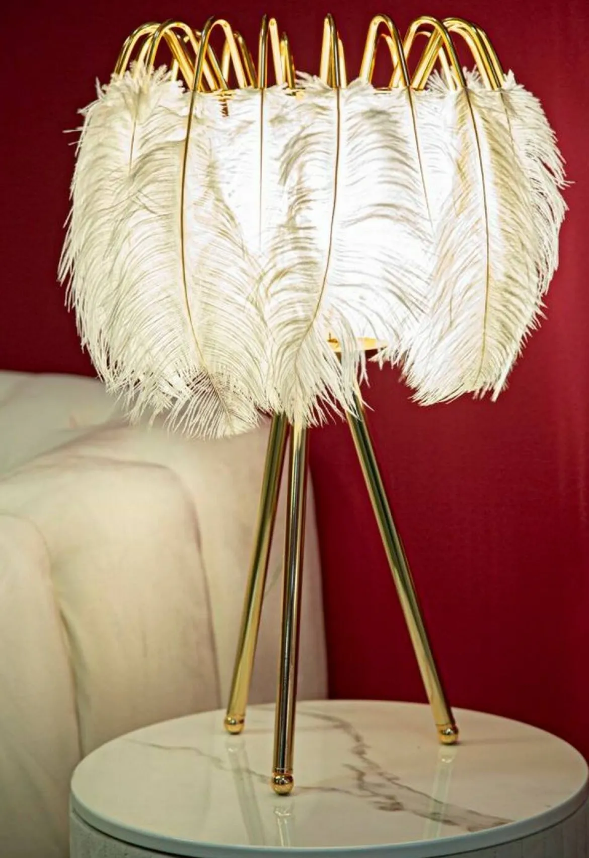 Lampada da tavolo Estofado, 40x40 h60 cm, Bianco e Oro