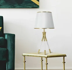 Lampada da tavolo Gongbi, 28x28 h57 cm, Bianco e Oro