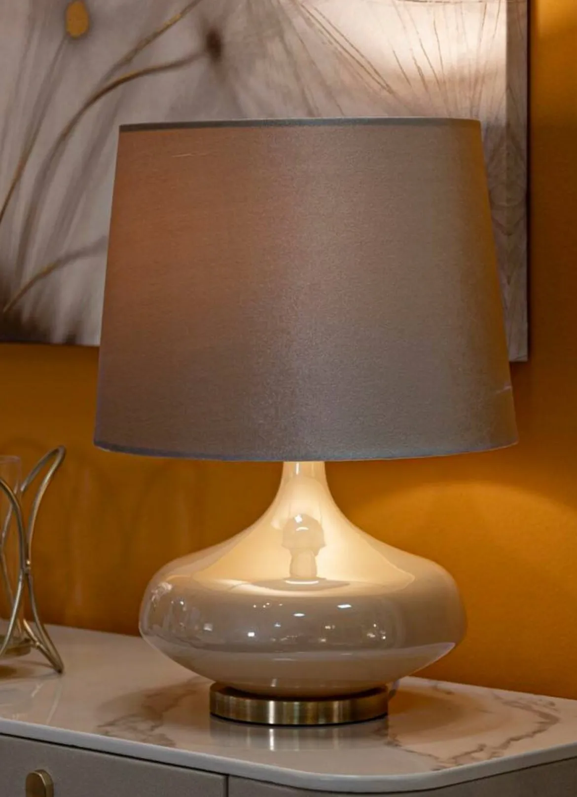Lampada da tavolo Greci, 35x35 h51 cm, Bianco perla