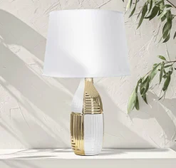Lampada da tavolo Mondriam, Bianco e Oro, 33x33 h54 cm