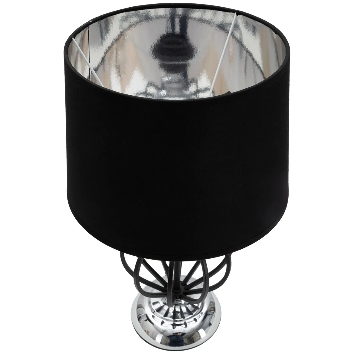 Lampada da Tavolo Nero Argento Necessaria 1 Lampadina Paralume, Attacco e27 - Bundi
