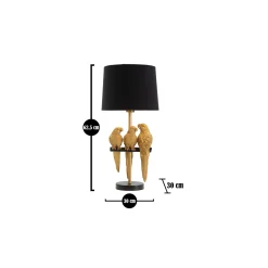 Lampada da Tavolo oro Nero Decorazione con Pappagalli Attacco e27, Paralume - Paia