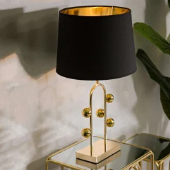 Lampada da Tavolo oro Nero Necessaria 1 Lampadina Attacco e27, Paralume - Babarora