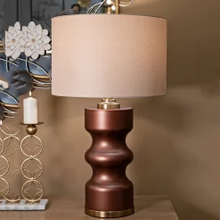 Lampada da Tavolo Rosa Marrone Necessaria 1 Lampadina Attacco e27, Paralume - Dabame