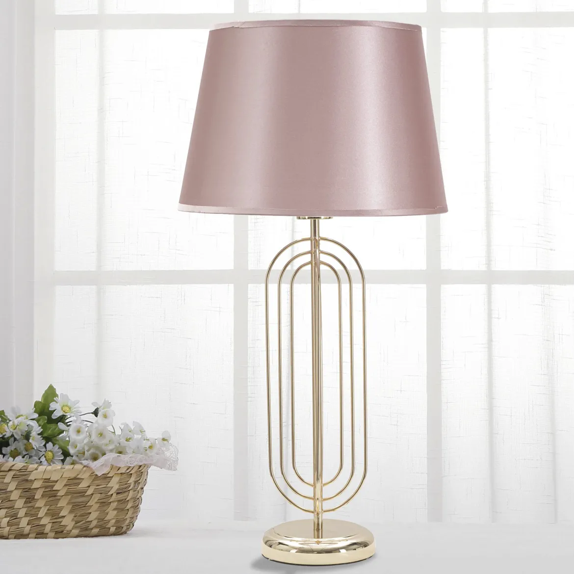 Lampada da Tavolo Rosa oro Necessaria 1 Lampadina Paralume, Attacco e27 - Khajur