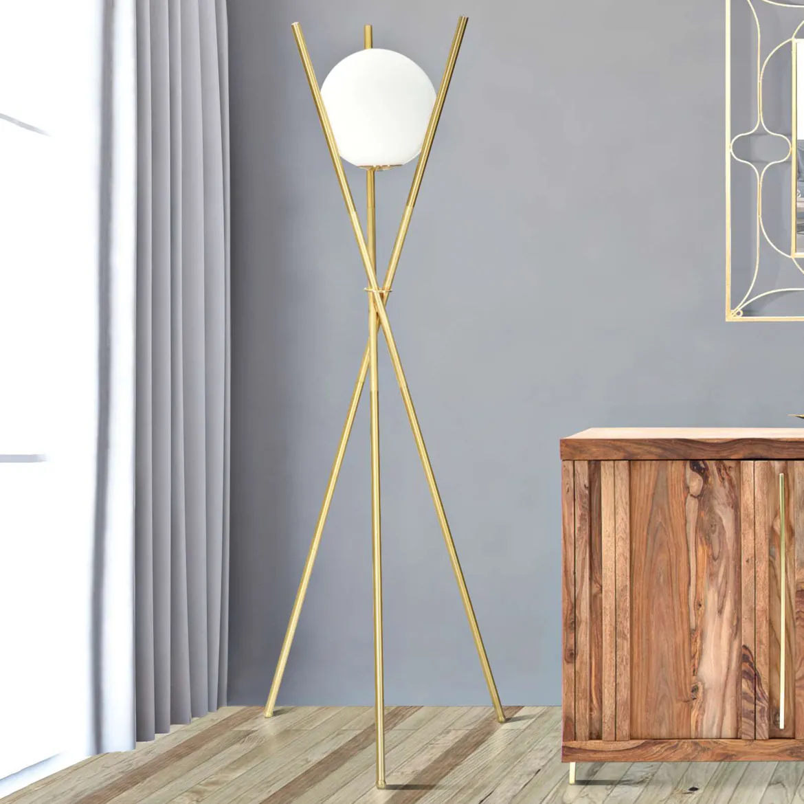 Lampada da Terra Bianco oro Necessaria 1 Lampadina Attacco e27, Interruttore Pedaliera - Fami