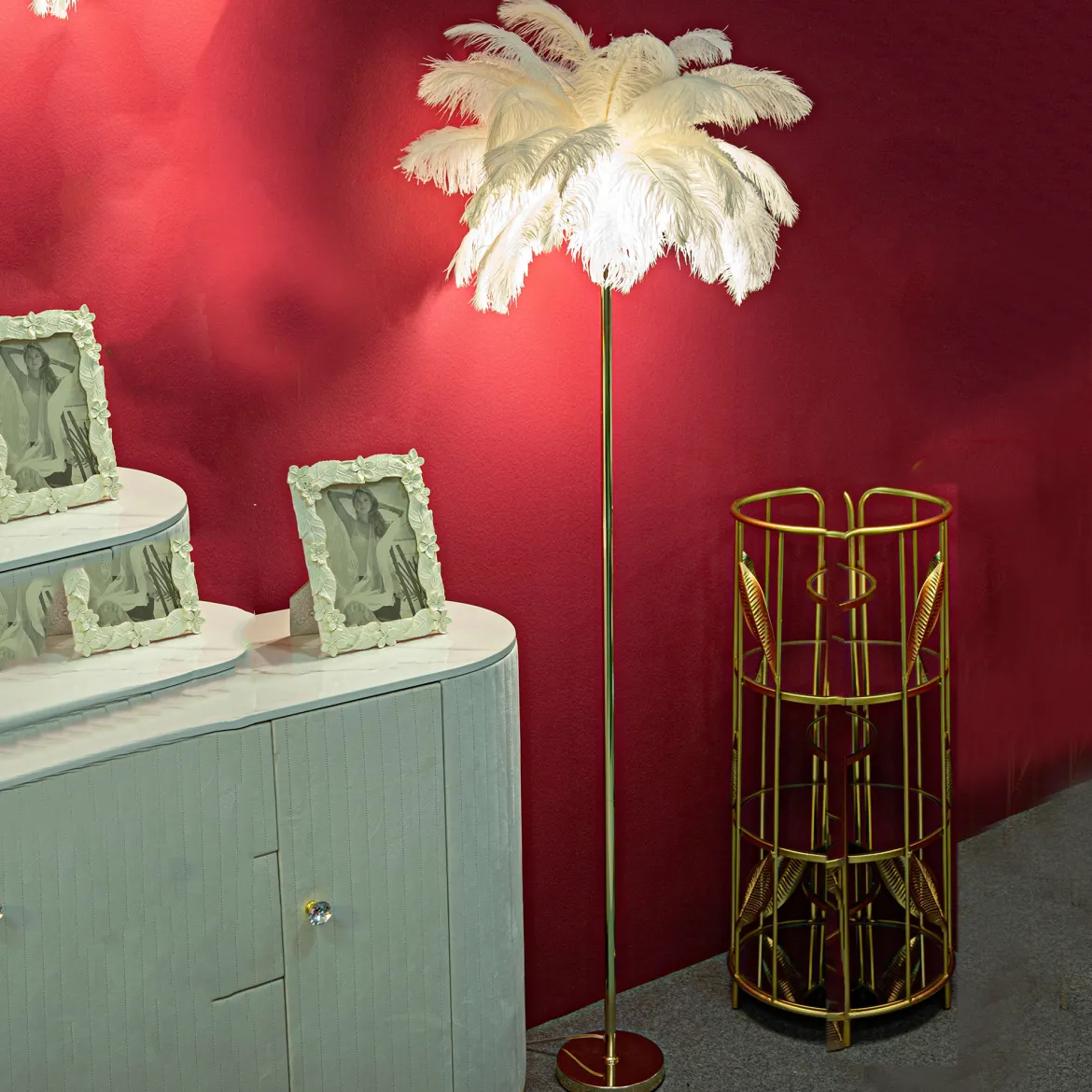 Lampada da Terra Bianco oro Necessarie 4 Lampadine Attacco e14, Interruttore Manuale - Antigu