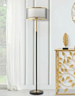 Lampada da terra Marouflage, 35x35 h153 cm, Nero e Oro
