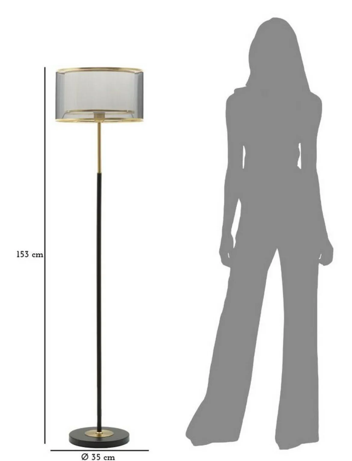 Lampada da terra Marouflage, 35x35 h153 cm, Nero e Oro
