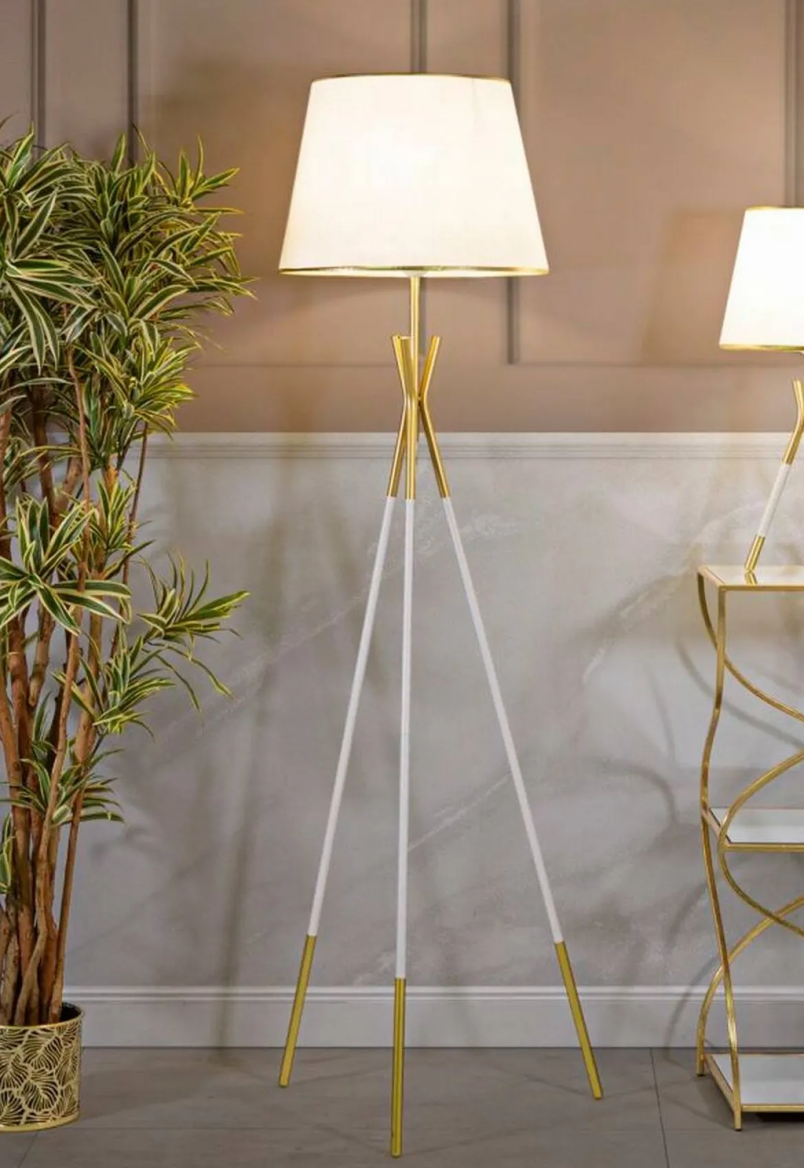 Lampada da terra Murales, 61x61 h154 cm, Bianco e Oro