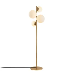 Lampada da Terra oro Bianco Paralume Attacco e 14 max 40 w, Interruttore Connessione Diretta - Mannelli