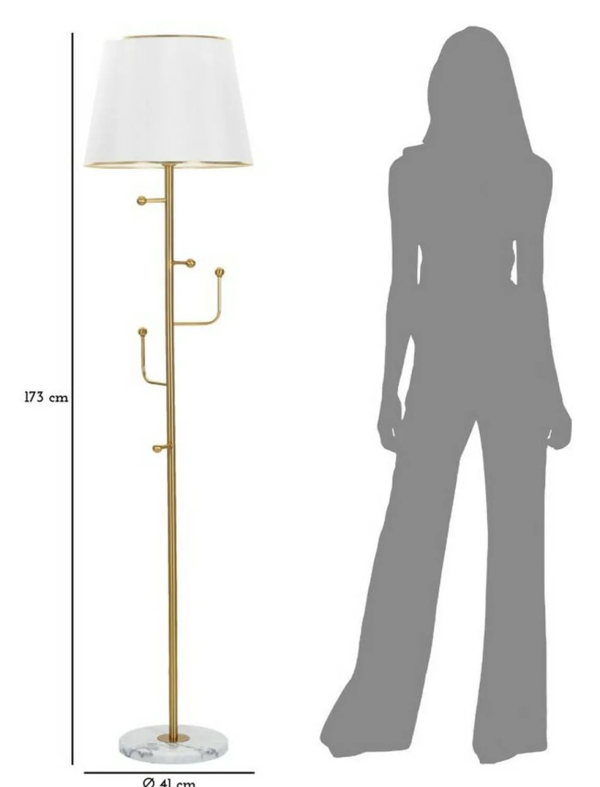 Lampada da terra Tano, 41x41 h173 cm, Bianco e Oro