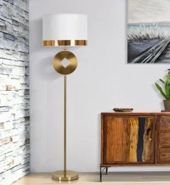Lampada da terra Telero, 40x40 h151 cm, Bianco e Oro
