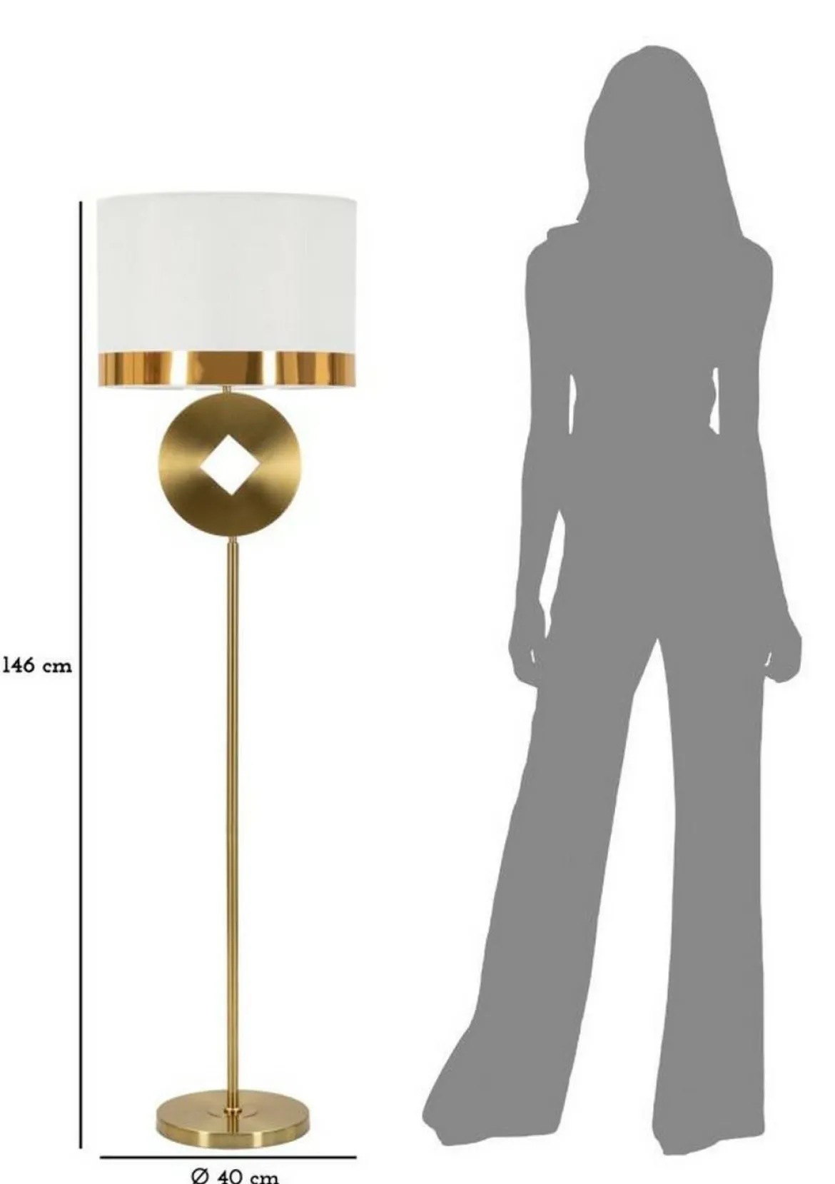Lampada da terra Telero, 40x40 h151 cm, Bianco e Oro