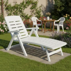 Lettino Prendisole Bianco Ruote Pieghevole 189x72x96h cm, Peso Supportato 120 kg Made in Italy - Noahs