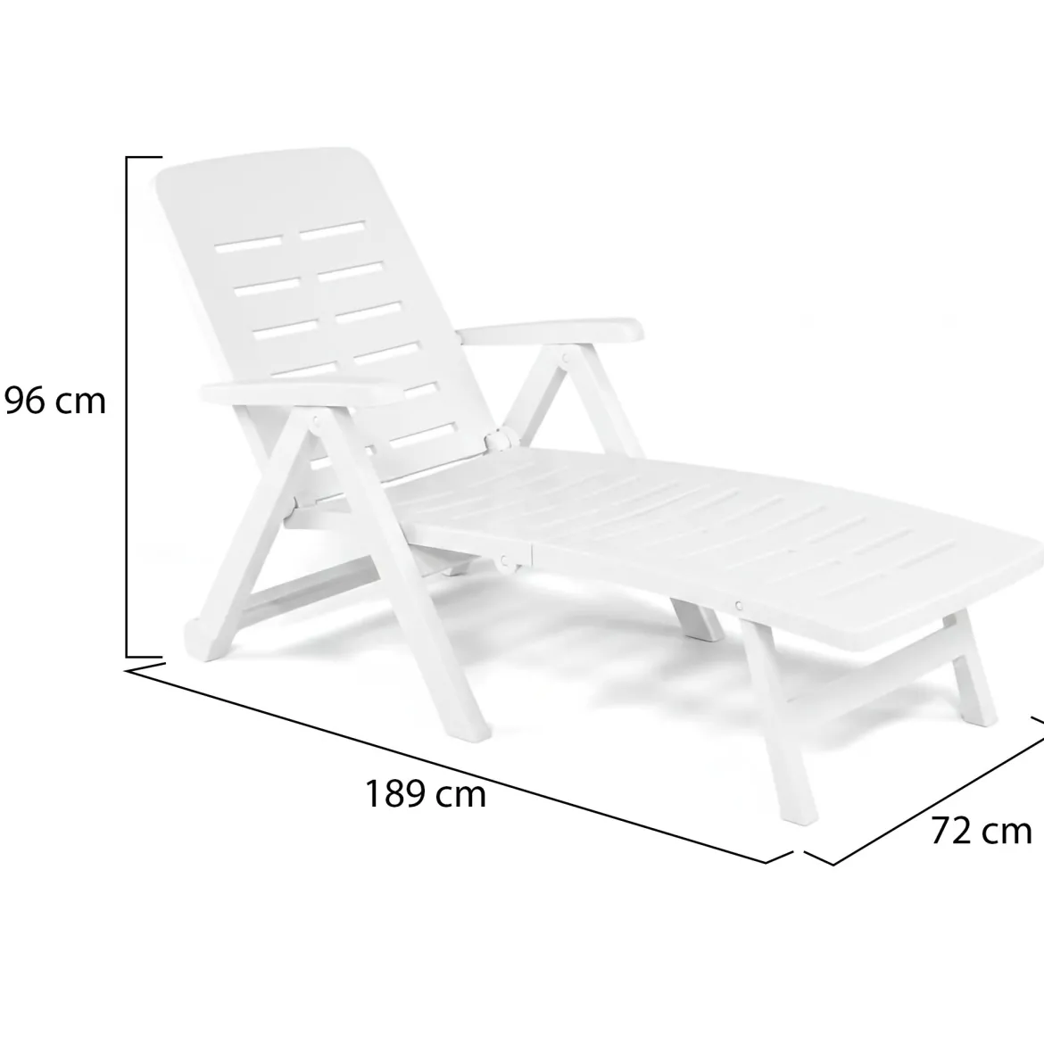 Lettino Prendisole Bianco Ruote Pieghevole 189x72x96h cm, Peso Supportato 120 kg Made in Italy - Noahs