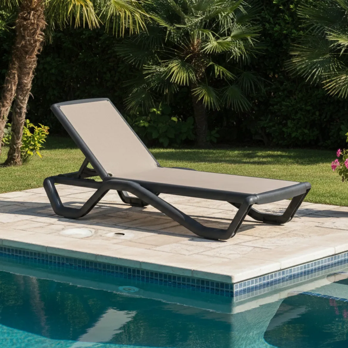 Lettino Prendisole Nero Antracite Peso Supportato 120 kg Materiale Struttura in Plastica 187x71x45h cm, Altezza Seduta 32 cm Made in Italy - Anis