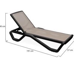 Lettino Prendisole Nero Antracite Peso Supportato 120 kg Materiale Struttura in Plastica 187x71x45h cm, Altezza Seduta 32 cm Made in Italy - Anis