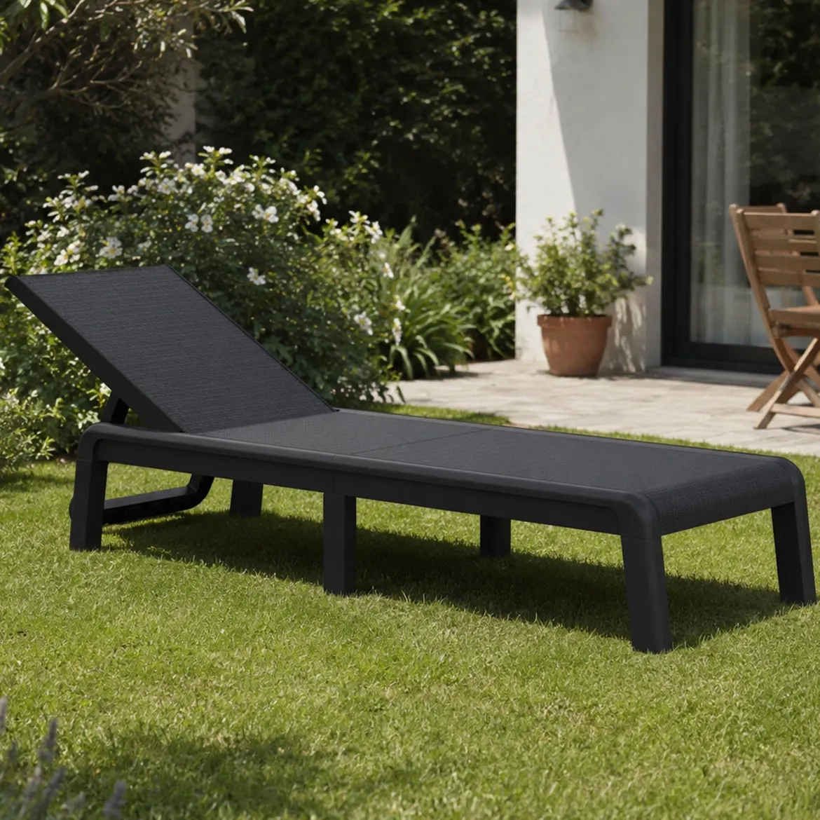 Lettino prendisole schienale regolabile 187x58cm antracite e grigio - Glace