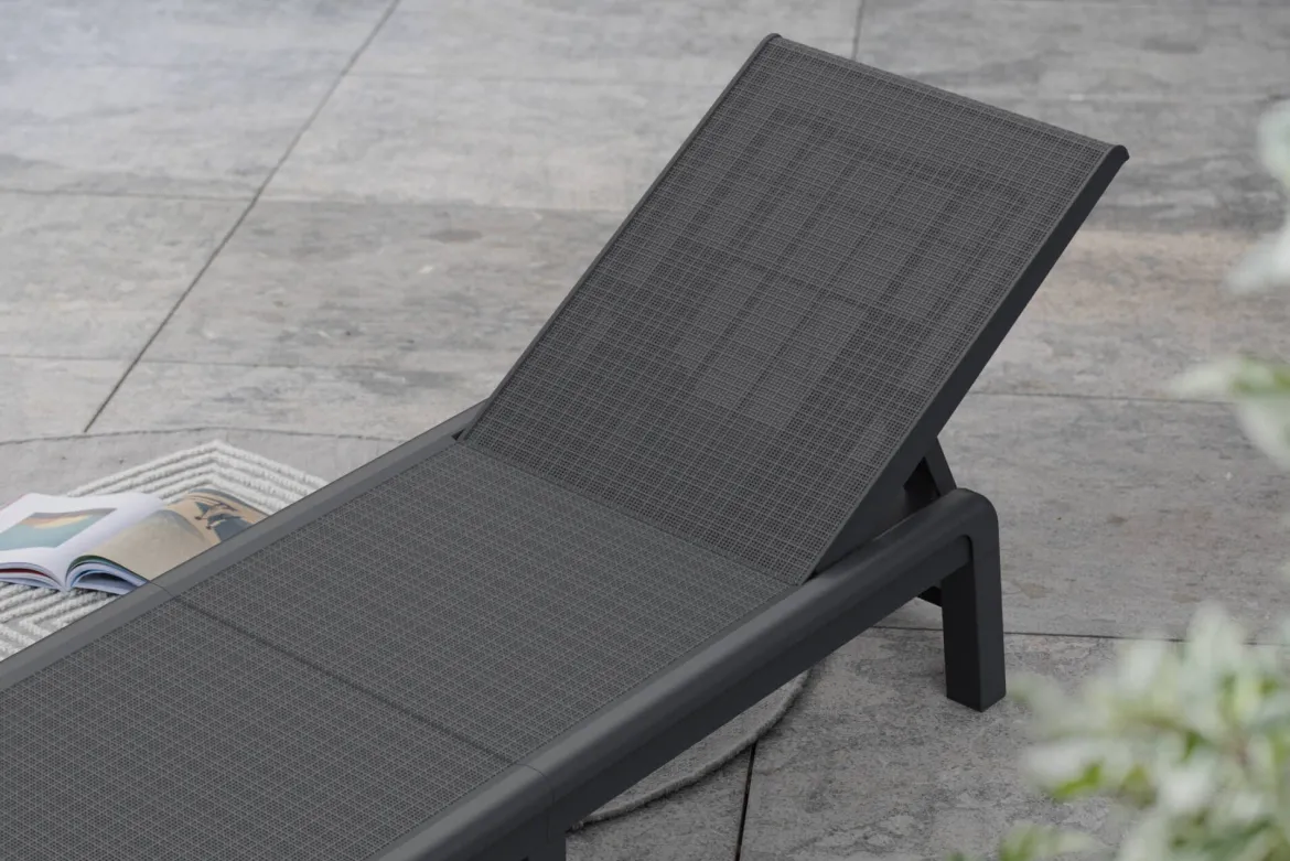 Lettino prendisole schienale regolabile 187x58cm antracite e grigio - Glace