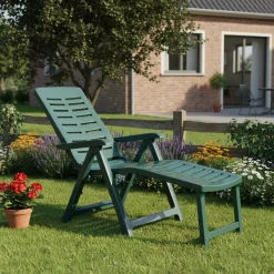 Lettino Prendisole Verde Pieghevole con Poggiapiedi Peso Supportato 120 kg 60x60x109h cm, Schienale Regolabile Made in Italy - Henagar