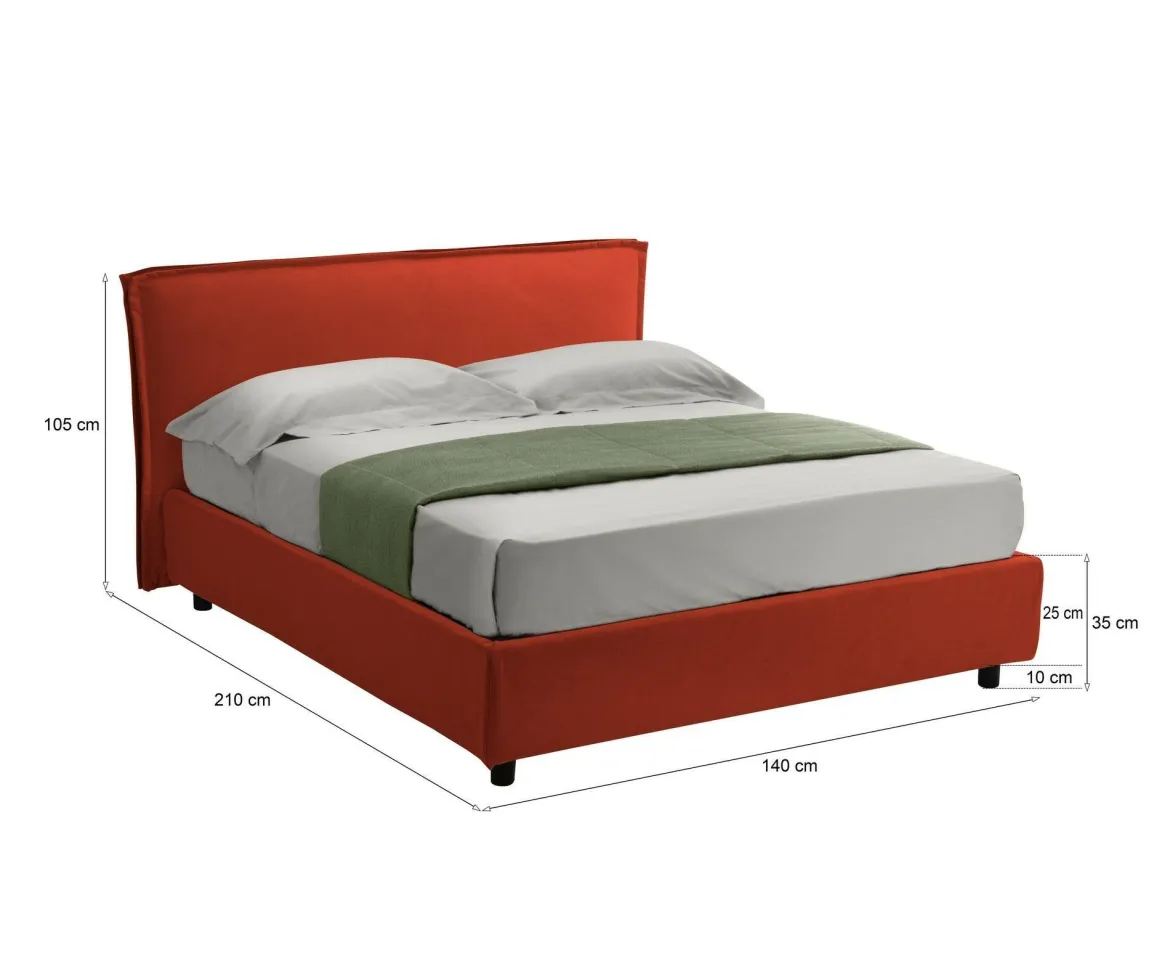 Letto Alla Francese Arancione Sfoderabile Contenitore, Dimensione Materasso 120x190 cm Made in Italy - Bronte