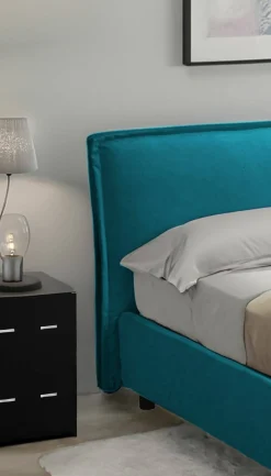 Letto Alla Francese Azzurro Sfoderabile Contenitore, Dimensione Materasso 120x190 cm Made in Italy - Bronte
