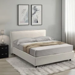 Letto Alla Francese Beige Materasso Incluso Sfoderabile, Contenitore Made in Italy - Brienza