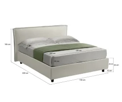 Letto Alla Francese Beige Materasso Incluso Sfoderabile, Contenitore Made in Italy - Brienza