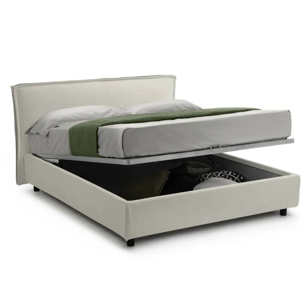 Letto Alla Francese Beige Materasso Incluso Sfoderabile, Contenitore Made in Italy - Brienza