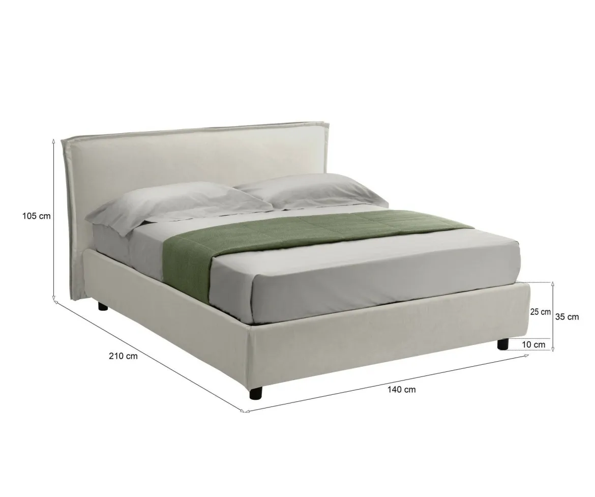 Letto Alla Francese Beige Sfoderabile Contenitore, Dimensione Materasso 120x200 cm Made in Italy - Brosso