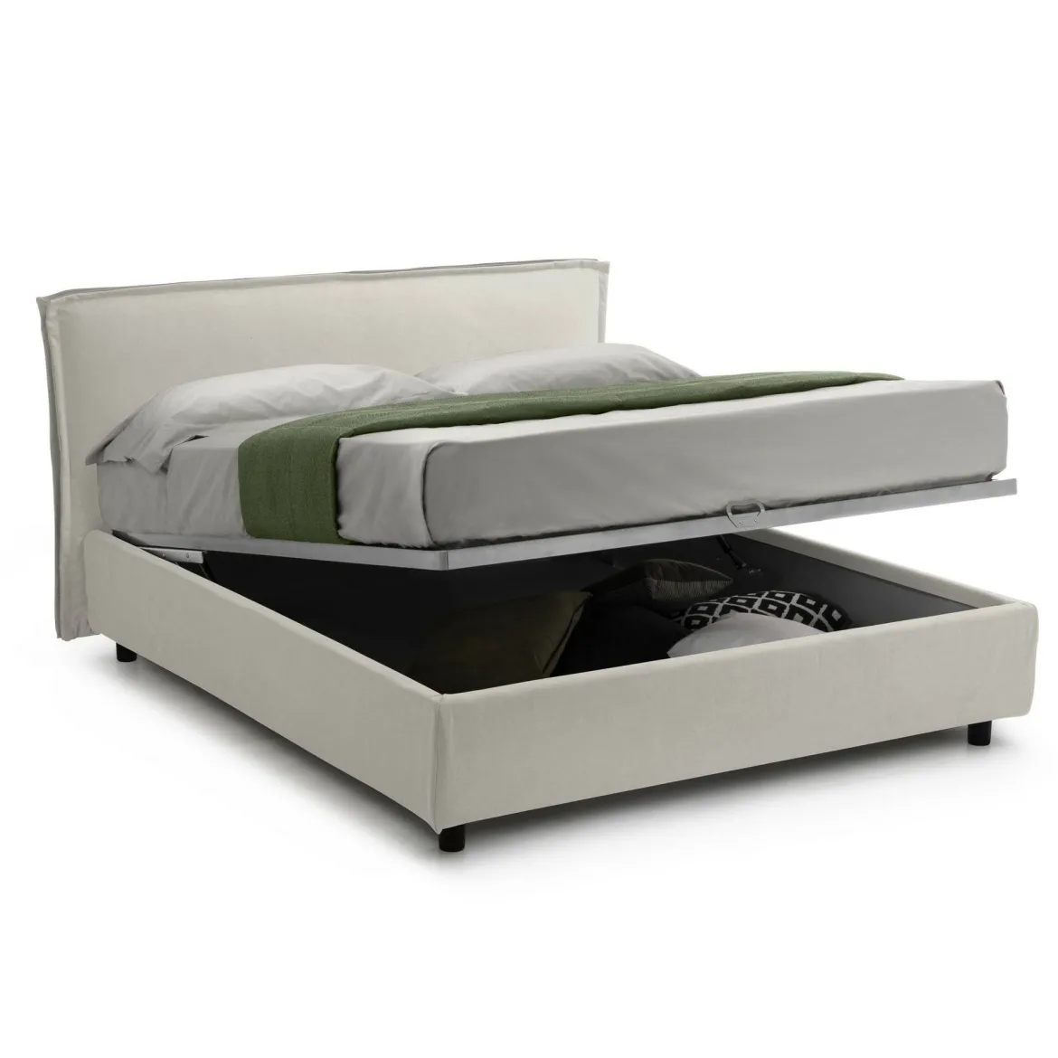 Letto Alla Francese Beige Sfoderabile Contenitore, Dimensione Materasso 120x200 cm Made in Italy - Brosso