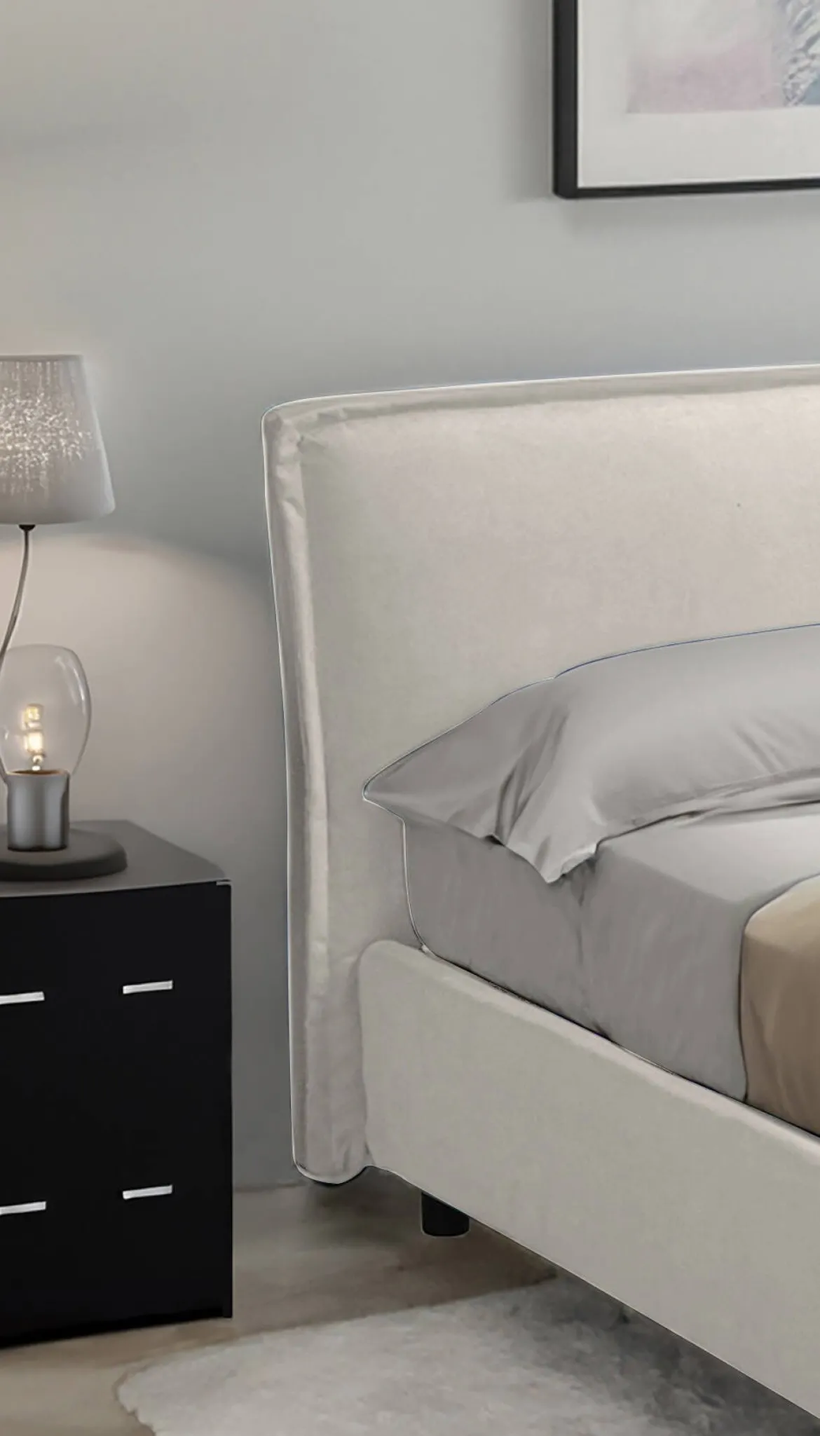 Letto Alla Francese Beige Sfoderabile Contenitore, Dimensione Materasso 120x200 cm Made in Italy - Brosso