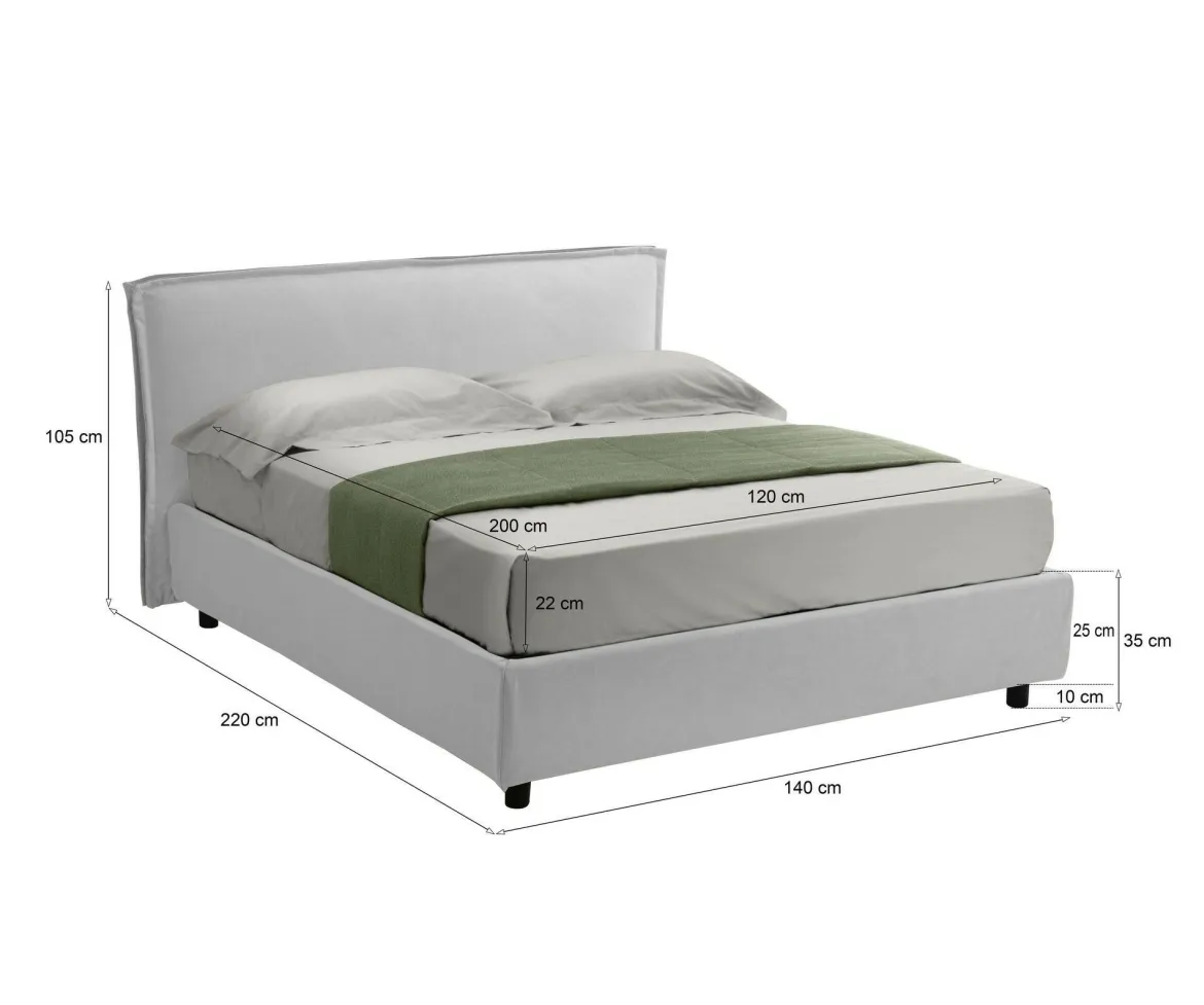 Letto Alla Francese Bianco Materasso Incluso Sfoderabile, Contenitore Made in Italy - Brienza