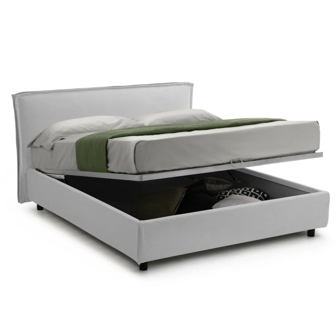 Letto Alla Francese Bianco Materasso Incluso Sfoderabile, Contenitore Made in Italy - Brienza