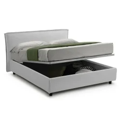 Letto Alla Francese Bianco Sfoderabile Contenitore, Dimensione Materasso 120x190 cm Made in Italy - Bronte