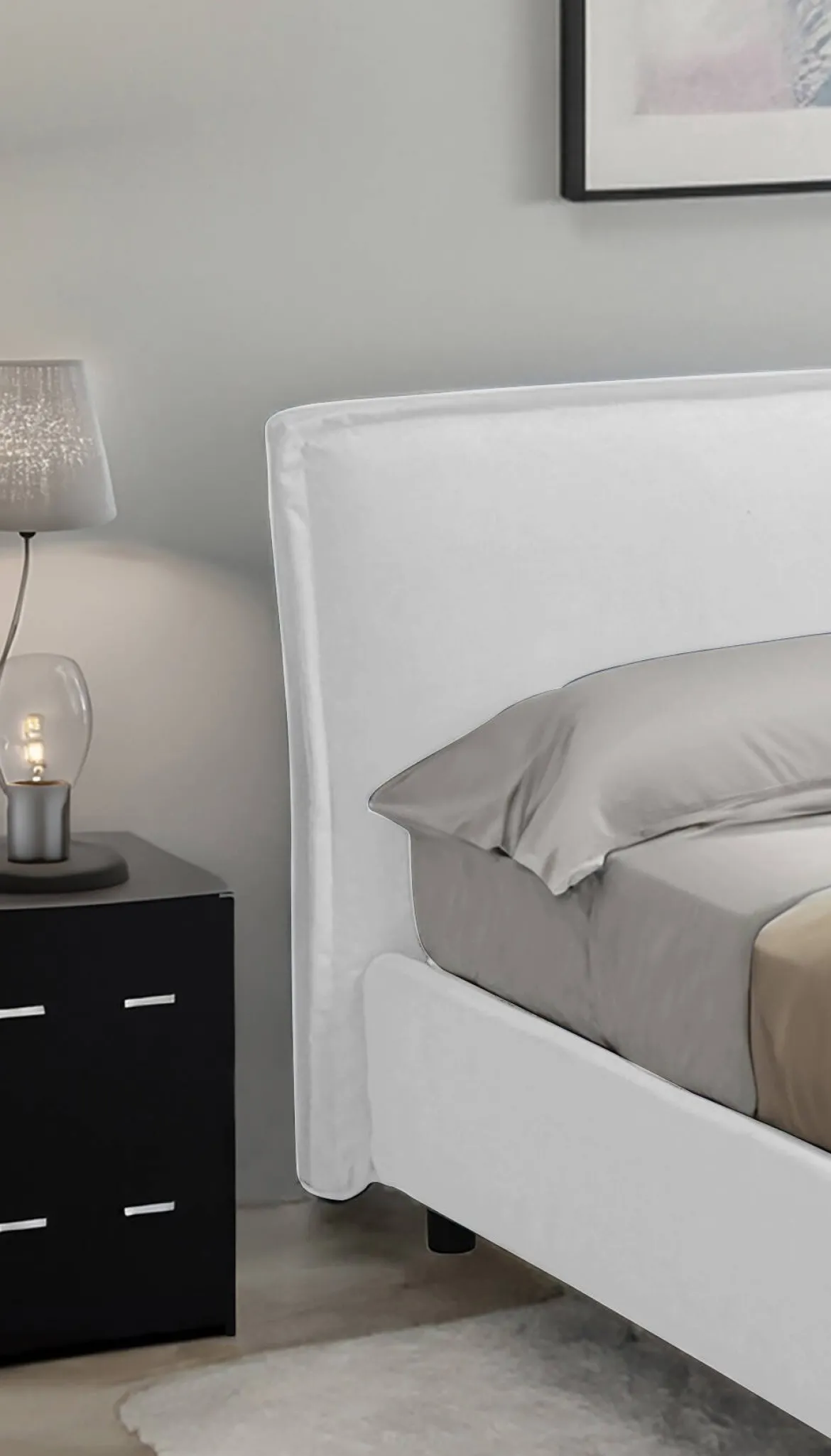 Letto Alla Francese Bianco Sfoderabile Contenitore, Dimensione Materasso 120x190 cm Made in Italy - Bronte