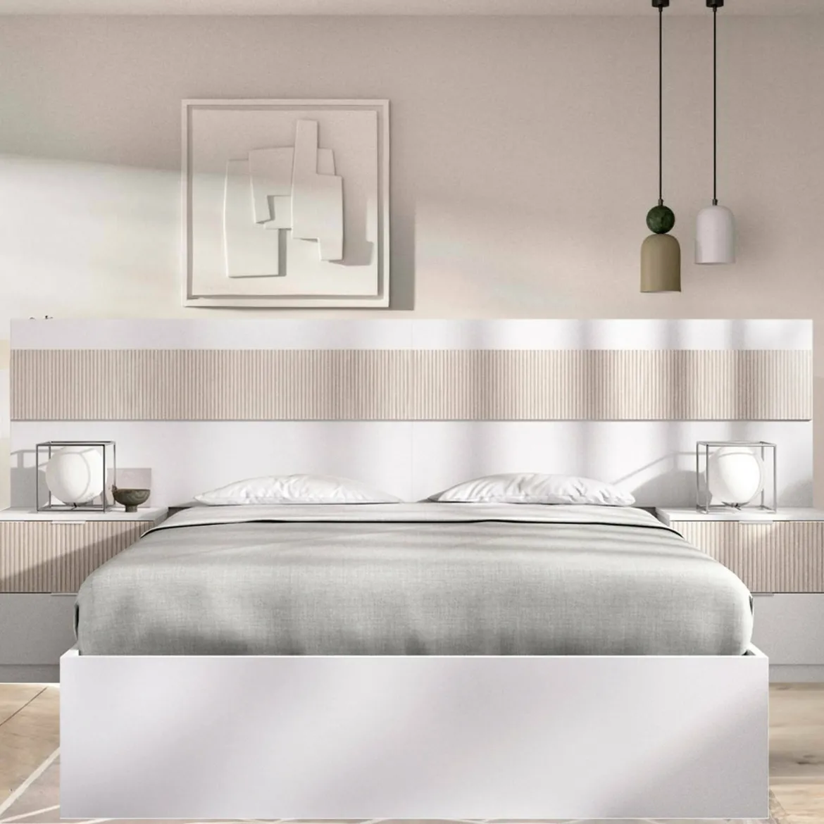 Letto alla francese elegante bianco e rovere 195x248cm - Bonnie