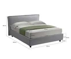 Letto Alla Francese Grigio Materasso Incluso Sfoderabile, Contenitore Made in Italy - Broni