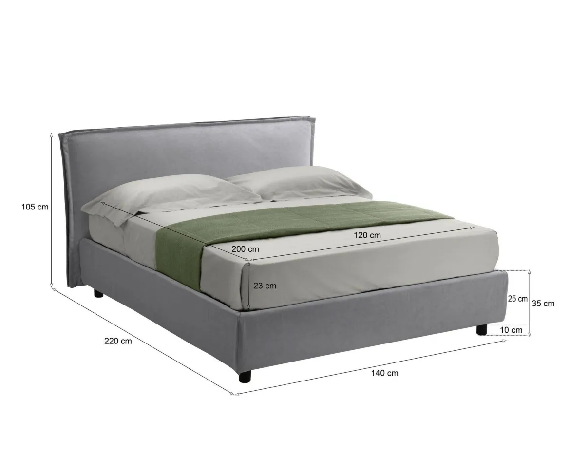 Letto Alla Francese Grigio Materasso Incluso Sfoderabile, Contenitore Made in Italy - Broni